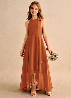 Azazie Boop Girls Formal Abiti da Ragazza di Fiori Abito A-Line in Chiffon Fiocco Cannella image4