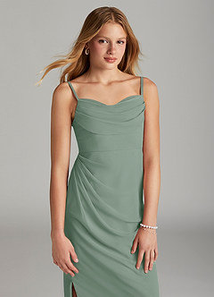 Azazie Mai Junior Etui Plissee Chiffon Kleid Silberner Salbei image5