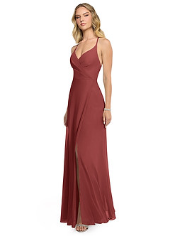 Azazie Davis Bridesmaid Dresses Terracotta A-Line V-Neck Chiffon Dress image3