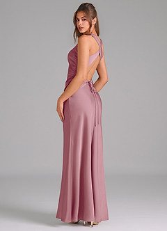 Azazie Evadne Bridesmaid Dresses Vintage Mauve A-Line Pleated Stretch Satin Dress image5