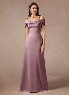 Azazie Amelia vestidos de madre de la novia Vestido de Rosa Polvorienta de Satén Elástico de Corte En A con Vestidos sin tirantes image5