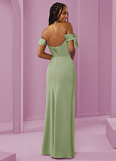 Barbie ♥ Azazie Jurken voor bruidsmeisjes Converteerbaar Jurk van Stretch Satijn met Kolom Off the Shoulder Stoffige Salie image7