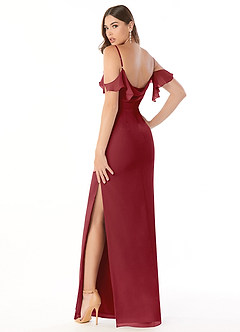 Azazie Emeralda Bridesmaid Dresses Pomegranate Sheath Off the Shoulder Chiffon Dress image4