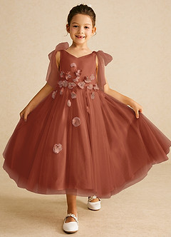 Azazie Minia Flower Girl Dresses Auburn A-Line Bow Matte Satin Dress image1