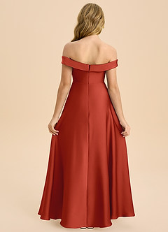 Azazie Sissy Junior Rust A-Line Off the Shoulder Stretch Satin Dress image2