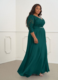 Azazie Hayek Mother of the Bride Dresses Peacock A-Line V-Neck Lace Chiffon Dress image3