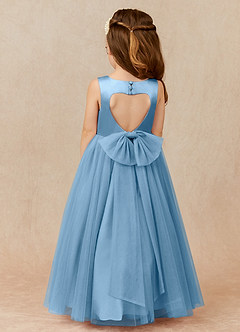 Azazie Muni Blumenmädchenkleider A-Linie Schleifen Tüll Kleid Stahlblau image2