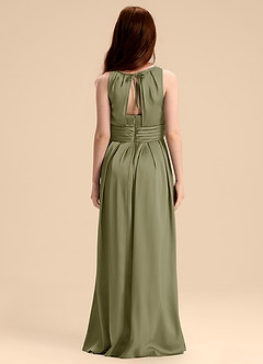 Azazie Bibiane Junior Vestido de Pistacho de Satén Elástico de Corte en A con Plisado image2