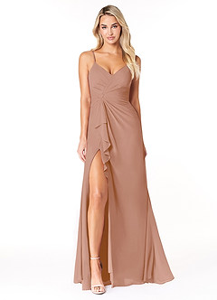 Azazie Emerald Bridesmaid Dresses Champagne Rose A-Line Ruffled Chiffon Dress image4