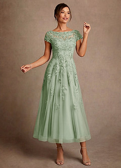 Azazie Jolanda Mère de la mariée Robes Robe Trapèze en Dentelle Vert Sauge image3