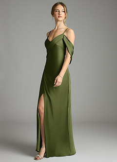 Azazie Malaya 신부 들러리 드레스 인어 주름진 스트레치 새틴 바닥 길이 드레스 image4