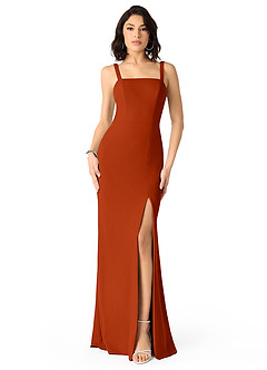 Azazie Gianetta Vestidos de damas de honor Vestido de Pimenton de Crepé elástico de Corte Sirena con Corte Lateral image1