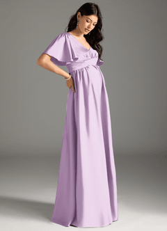 Azazie Verna Maternity Bridesmaid Dresses A-Line Ruched Stretch Satin Floor-Length Dress image6