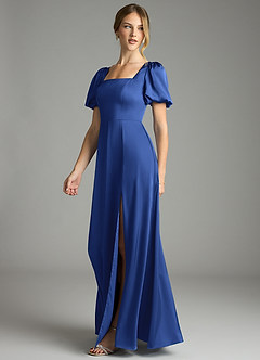 Azazie Fyona Suknie dla druhen Linia A Pofałdowany Satyna elastyczna Do ziemi Sukienka image10