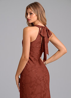 Azazie Doretta Bridesmaid Dresses Terracotta Mermaid Pleated Floral Burnout Dress image2