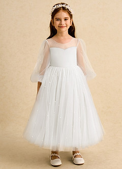 Azazie Trudy Flower Girl Dresses Ivory Ball-Gown Sweetheart Neckline Tulle Dress image6