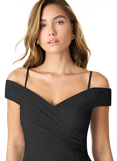 Azazie Lecia Robes de demoiselle d'honneur Robe Empire Convertible en Mousseline de soie Schulterfrei, plissiert Noir image2