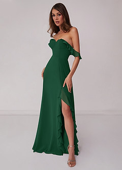 Barbie ♥ Azazie Final Sale Dark Green A-Line Off the Shoulder Chiffon Convertible Dress image4