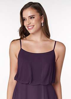 Azazie Lupe Final Sale Plum A-Line Scoop Blouson Chiffon Dress image5