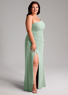 Azazie Eren Bridesmaid Dresses Agave Sheath One Shoulder Chiffon Dress image12