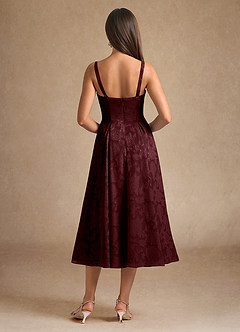 Azazie Lorain vestidos de madre de la novia Vestido de Cabernet de Devorado Floral de Corte En A con Plisado image8
