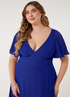 Azazie Kimber Bridesmaid Dresses Royal Blue A-Line Flounce Sleeve Chiffon Dress image13