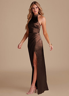 Azazie Jemma Jurken voor bruidsmeisjes Jurk van Metaalachtig Satijn met Kolom Geplooid Ganache image4