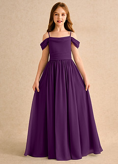 Azazie Shia Girls Formal Flower Girl Dresses Grape A-Line Off the Shoulder Chiffon Dress image5