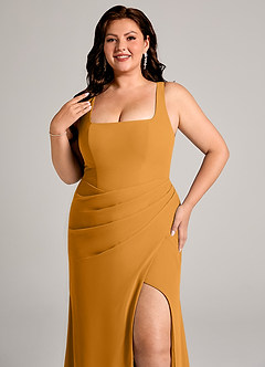 Azazie Mero Bridesmaid Dresses Butterscotch Sheath Pleated Chiffon Dress image14