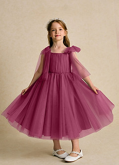 Azazie Dori Robe Demoiselle D'honneur Fillette Robe Trapèze en Tulle Rayé Mûre image6