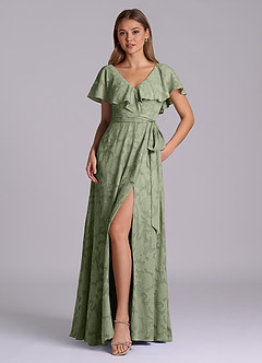 Azazie Lainey Robes de demoiselle d'honneur Robe Trapèze en Blumen-Burnout Avec poches Pistache image1