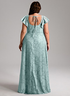 Azazie Bondi Bridesmaid Dresses Mist A-Line Side Slit Floral Burnout Dress image8