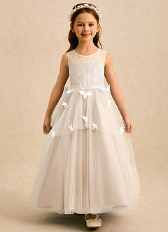 Azazie Mariposa Robe Demoiselle D'honneur Fillette Robe Princesse en Tulle Dentelle Albâtre Blanc image4