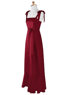 Azazie Barbara Junior Burgundy A-Line Bow Matte Satin Dress image8
