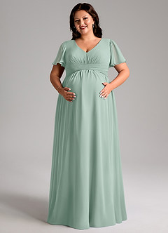 Azazie Verna Maternity Bridesmaid Dresses A-Line V-Neck Ruched Chiffon Floor-Length Dress image11