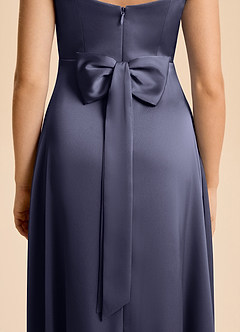 Azazie Kiki Junior Stormy A-Line Bow Stretch Satin Dress image4