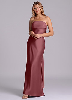 Azazie Ailanie Brudtärnklänningar Klä av Tubklänning i Stretch Satin Axelbandslös Desert Rose image3