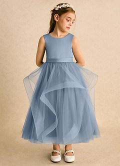 Azazie Vana Flower Girl Dresses Dusty Blue Ball-Gown Bow Tulle Dress image3
