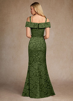 Azazie Canton Abiti per la Madre della Sposa Abito Sirena in Burnout Floreale a Spalla Scoperta Oliva image4