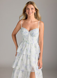 Azazie Kaiden Bridesmaid Dresses Blue Vintage Floral A-Line Sweetheart Neckline Chiffon Dress image6