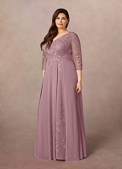 Azazie Noella Abiti per la Madre della Sposa Abito A-Line in Chiffon con Scollo a V in Pizzo Rosa Polverosa image10