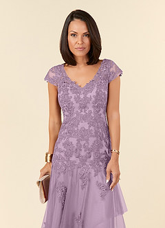 Azazie Romy vestidos de madre de la novia Vestido de Glicinia de Tul de Sirena con Cuello en V Lentejuelas image5
