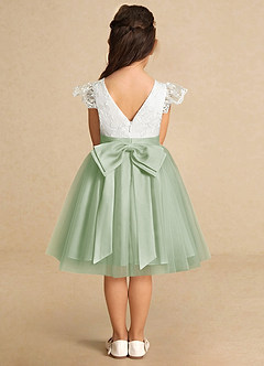 Azazie Vetty Flower Girl Dresses Ivory Dusty Sage A-Line Lace Tulle Dress image7