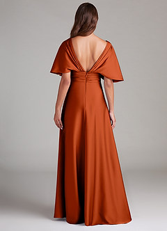 Azazie Pamela Bridesmaid Dresses Paprika A-Line Pleated Stretch Satin Dress image2