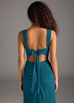 Azazie Jesaphine Bridesmaid Dresses Ink Blue Sheath Bow Chiffon Dress image6