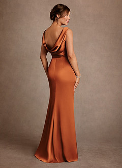 Azazie Baltimore Moeder van de bruid jurken A-Lijn Jurk van Stretch Satijn Geplooid Kaneel image2