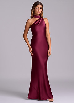 Azazie Seona Bridesmaid Dresses Burgundy Mermaid One Shoulder Stretch Satin Dress image3