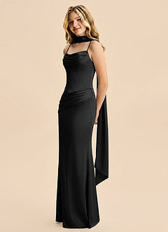 Azazie Sorrel Junior Black Mermaid Ruched Stretch Satin Dress image5