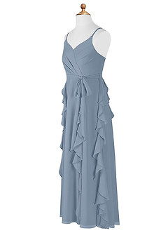 Azazie Peyton Vestido de Azul Polvoriento de Gasa/ Chiffon de Acampanado con Volantes en cascada Cuello en V image8