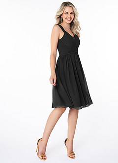 Azazie Angie Bridesmaid Dresses Black A-Line Corset Chiffon Dress image4